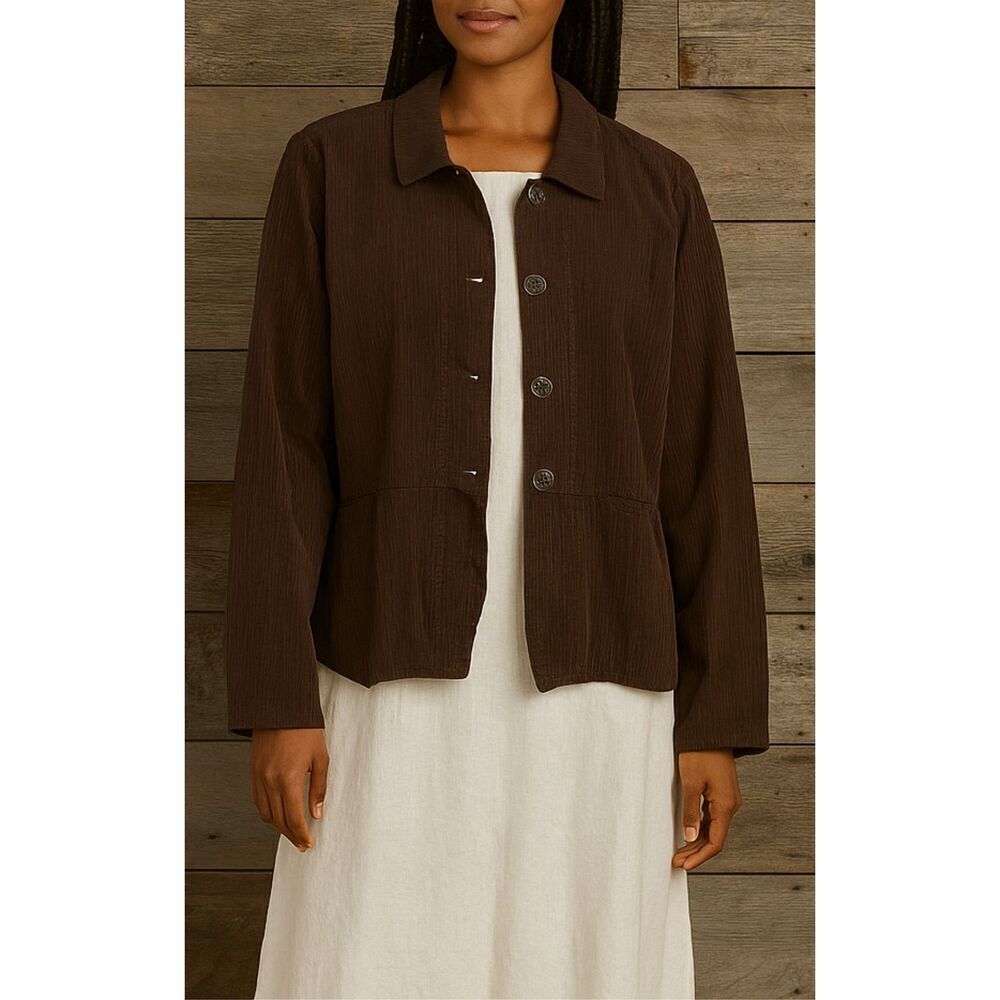 Flax Corduroy Button Up Blazer Jacket Womens Brown sz Small S